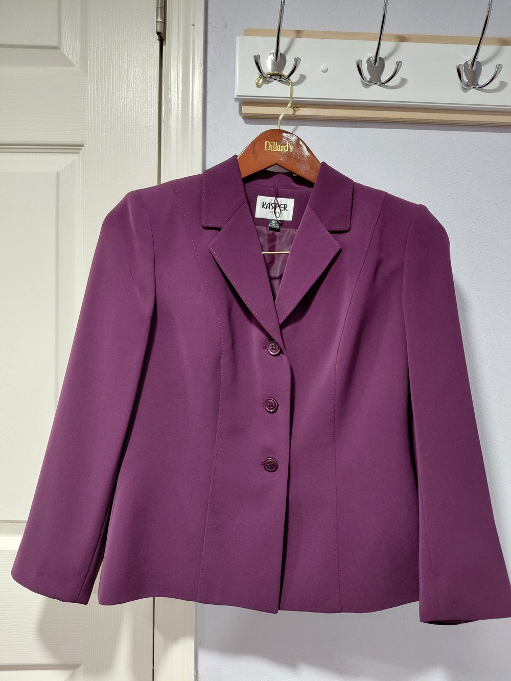 Kasper Plum Three-Button Tailored Blazer